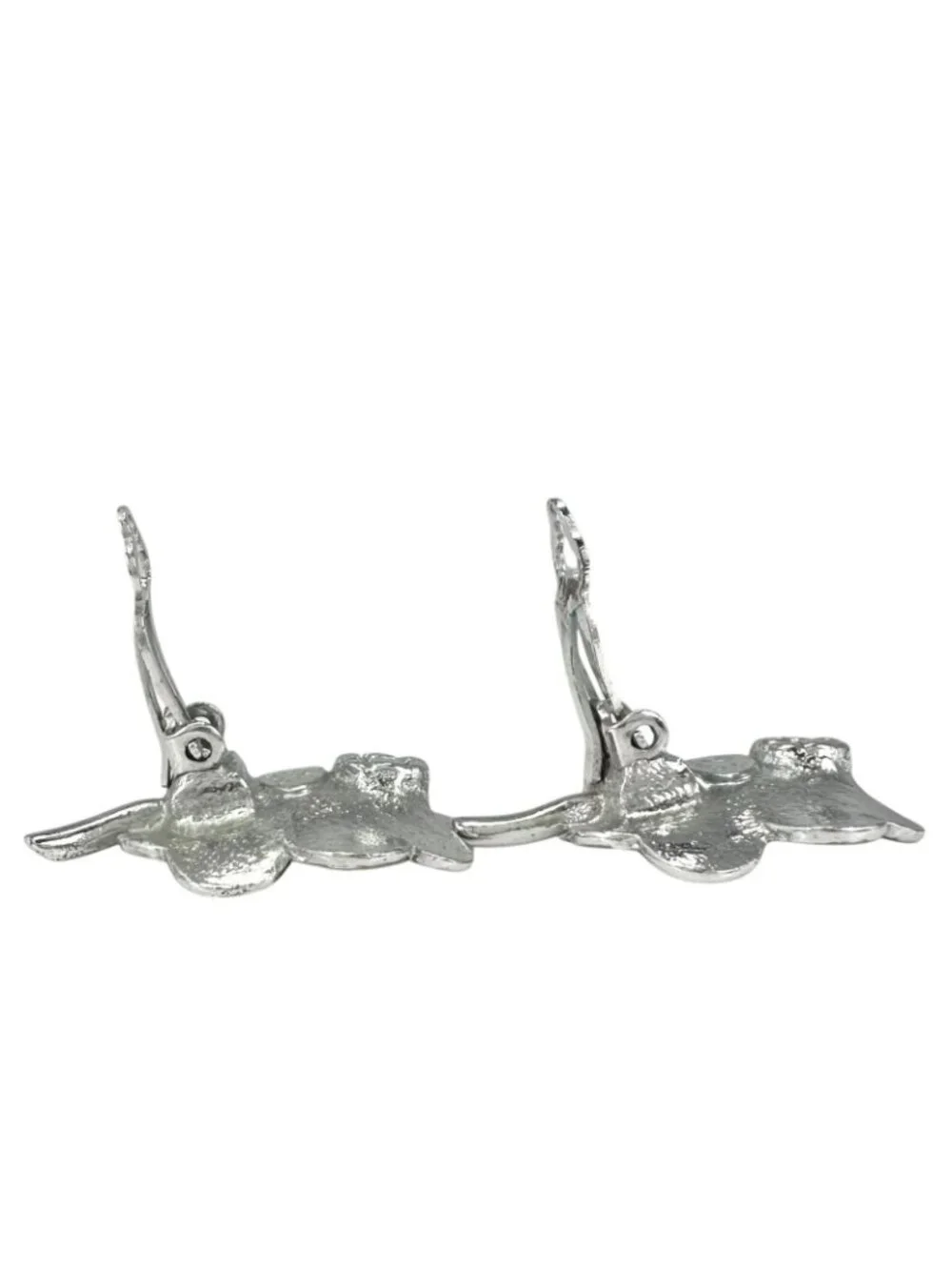 Chanel CC Logo Clover Crystal Silver Pink Beige Earrings